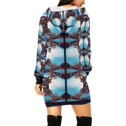 blue flowers All Over Print Hoodie Mini Dress (Model H27) - Image 3