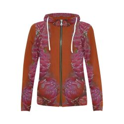 RED FLOWER All Over Print Full Zip Hoodie for Women (Model H14) - Image 3