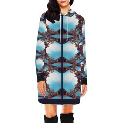 blue flowers All Over Print Hoodie Mini Dress (Model H27) - Image 2