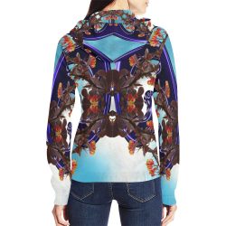 blue flowers All Over Print Full Zip Hoodie for Women (Model H14) - Image 2