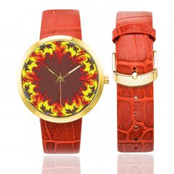 Ki-M design/FIRE EDITION/Womens golden leather strap watch Women's Golden Leather Strap Watch(Model 212) - Image 2