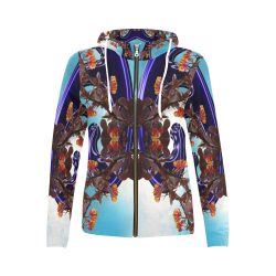 blue flowers All Over Print Full Zip Hoodie for Women (Model H14) - Image 3