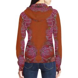 RED FLOWER All Over Print Full Zip Hoodie for Women (Model H14) - Image 2