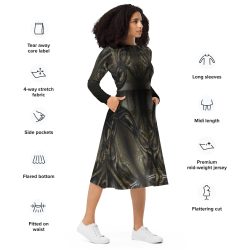 Women's Black Gold Long Sleeve Midi Dress - Elegant & Stylish - Image 4