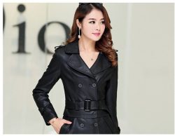 Medium and long leather coat windbreaker - Image 4