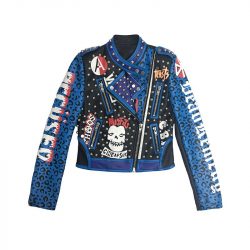 Graffiti Print Rivet Slim Cropped Leather Jacket - Image 2