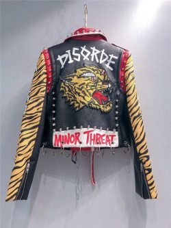 Leather jacket with tiger pattern - Image 3