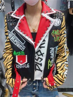 Leather jacket with tiger pattern